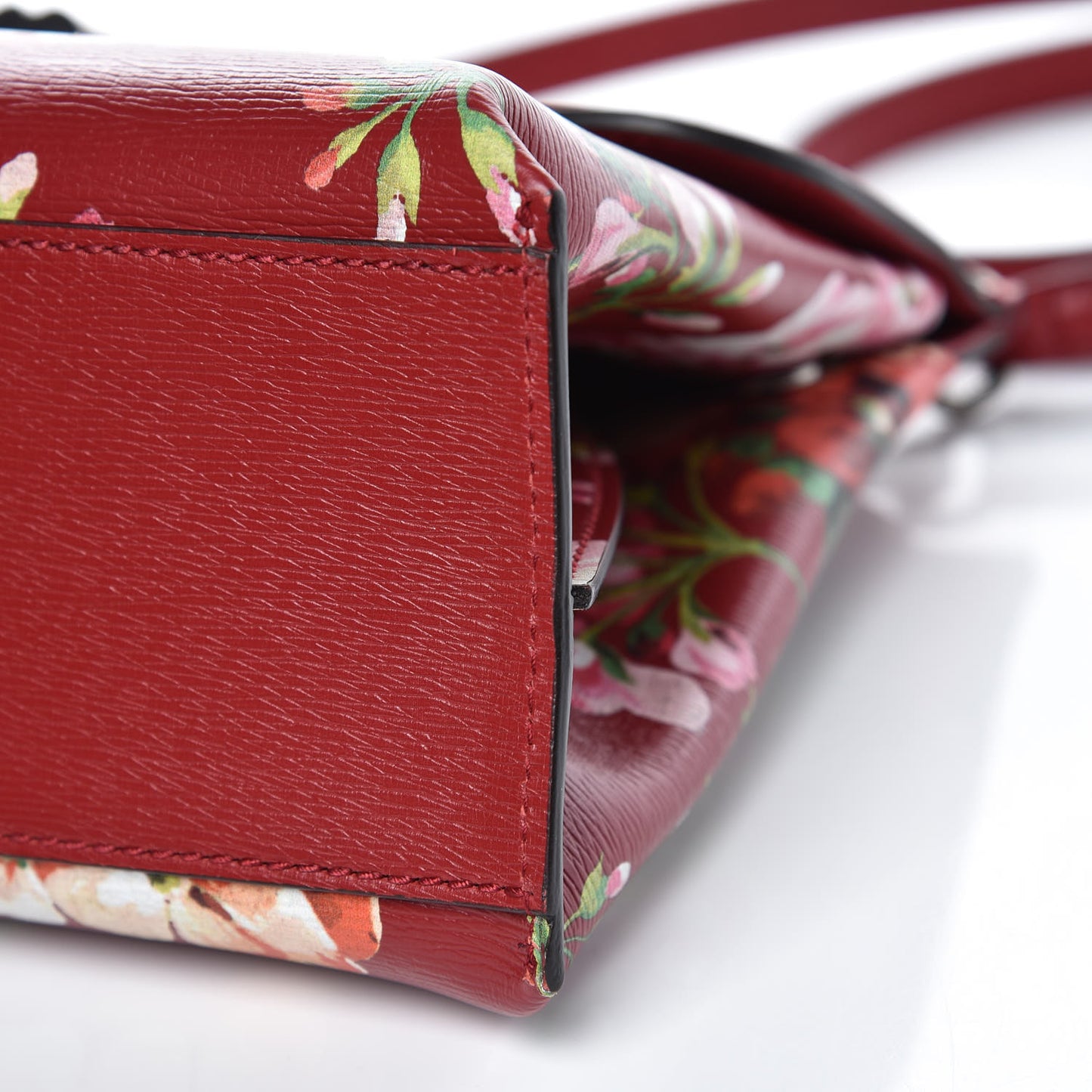 Shangai Calfskin Blooms Print Small Bamboo Daily Top Handle Bag Romantic Cerise Multicolor