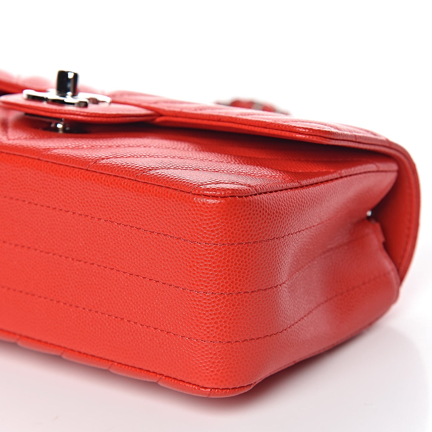 Caviar Chevron Quilted Mini Rectangular Flap Red