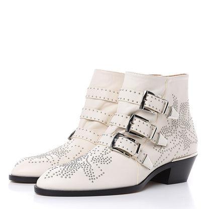 Chloe Nappa Sheepskin Studded Susanna Ankle Boots 39 Cloudy White 3 of 10