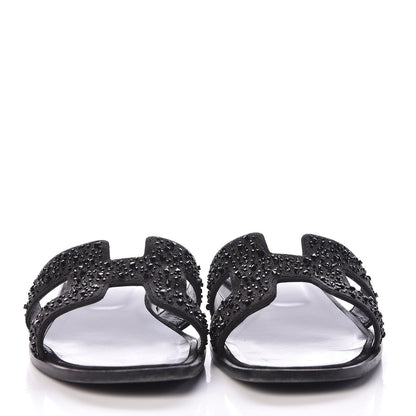 Hermes Calfskin Studded Oran Sandals 40 Black 2 of 8