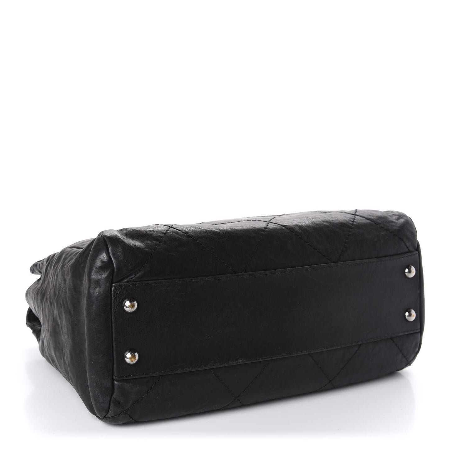 Washed Calfskin Diamond Stitch Large Hamptons Shopping Tote Black