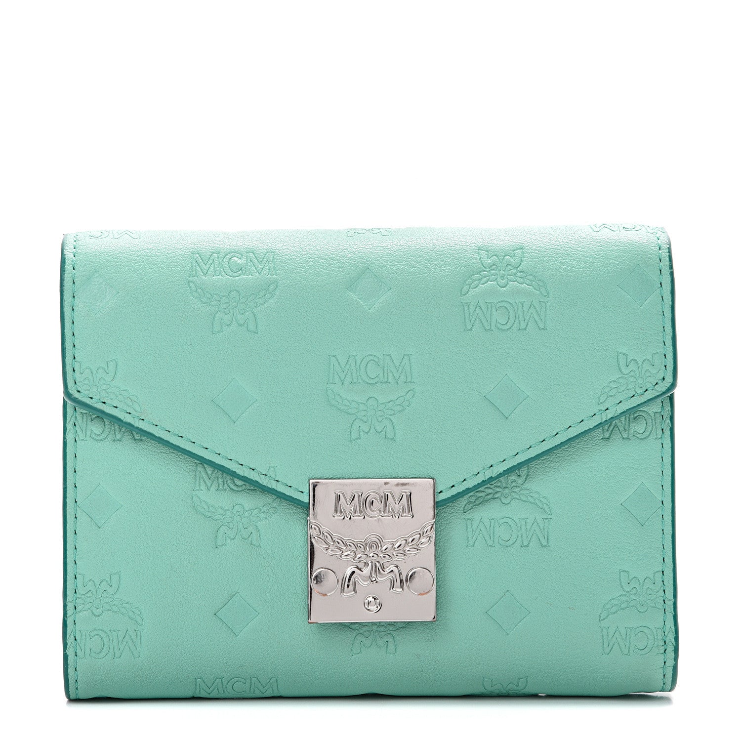 MCM Calfskin Ottomar Monogram Tri-Fold Wallet Green 1 of 8