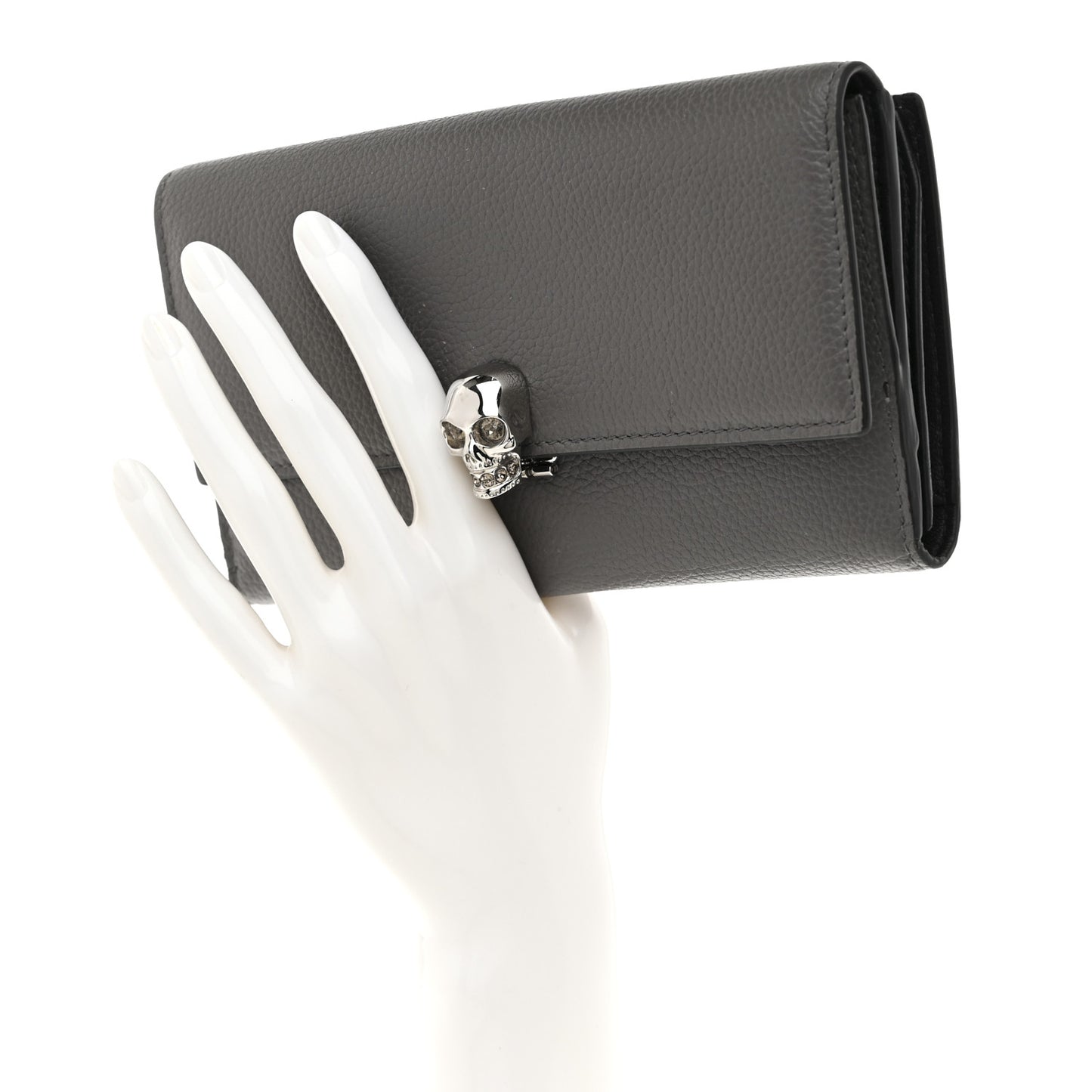 Calfskin Skull Continental Wallet Grey
