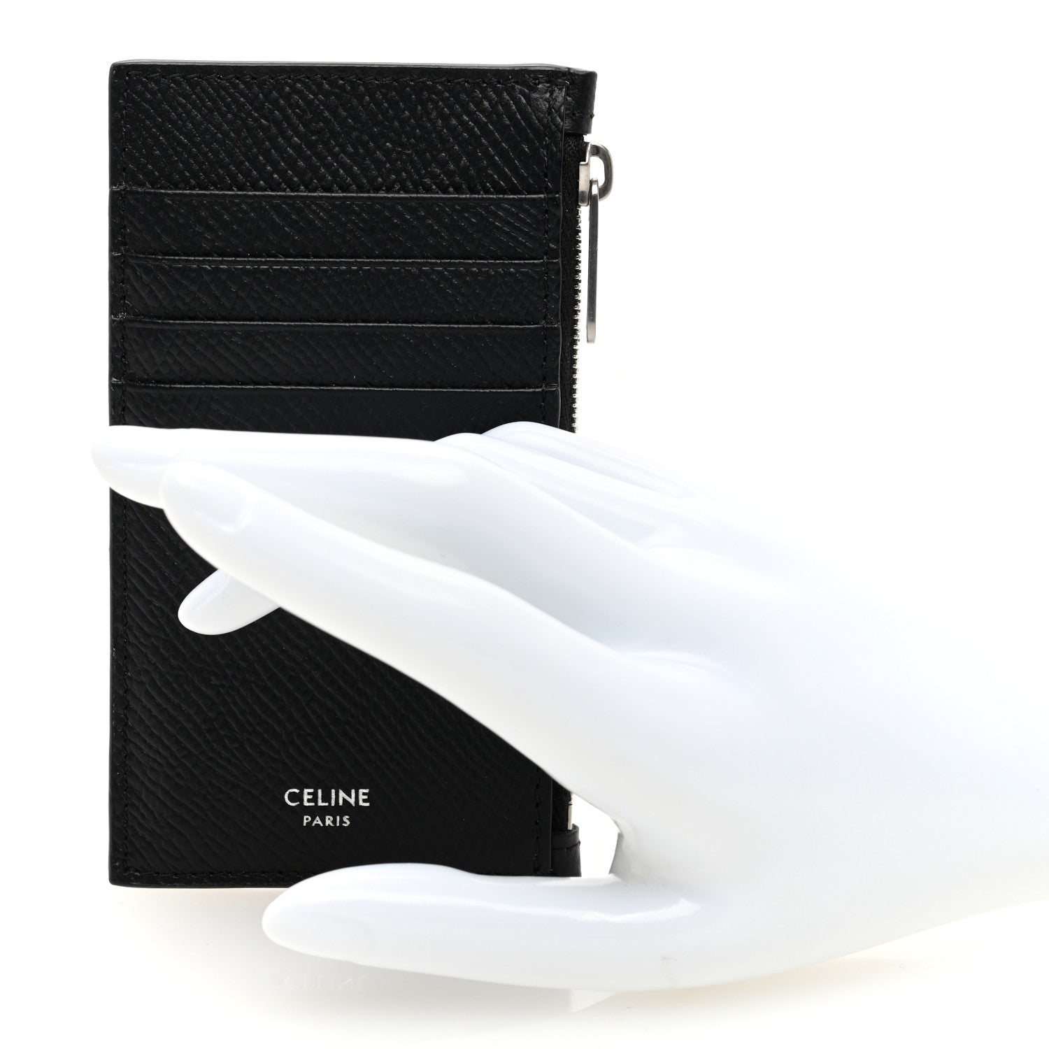 Celine Grained Calfskin Zipped Card Holder Black 2 of 7