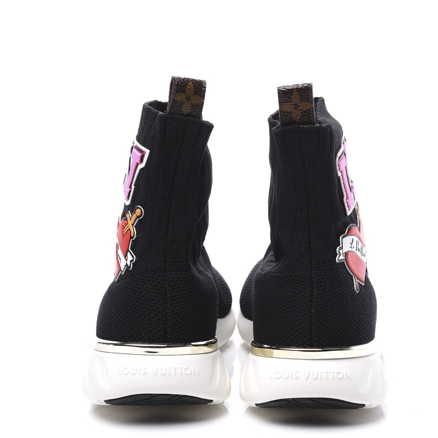 Stretch Fabric LV Black Heart Sock Sneaker 37 Black