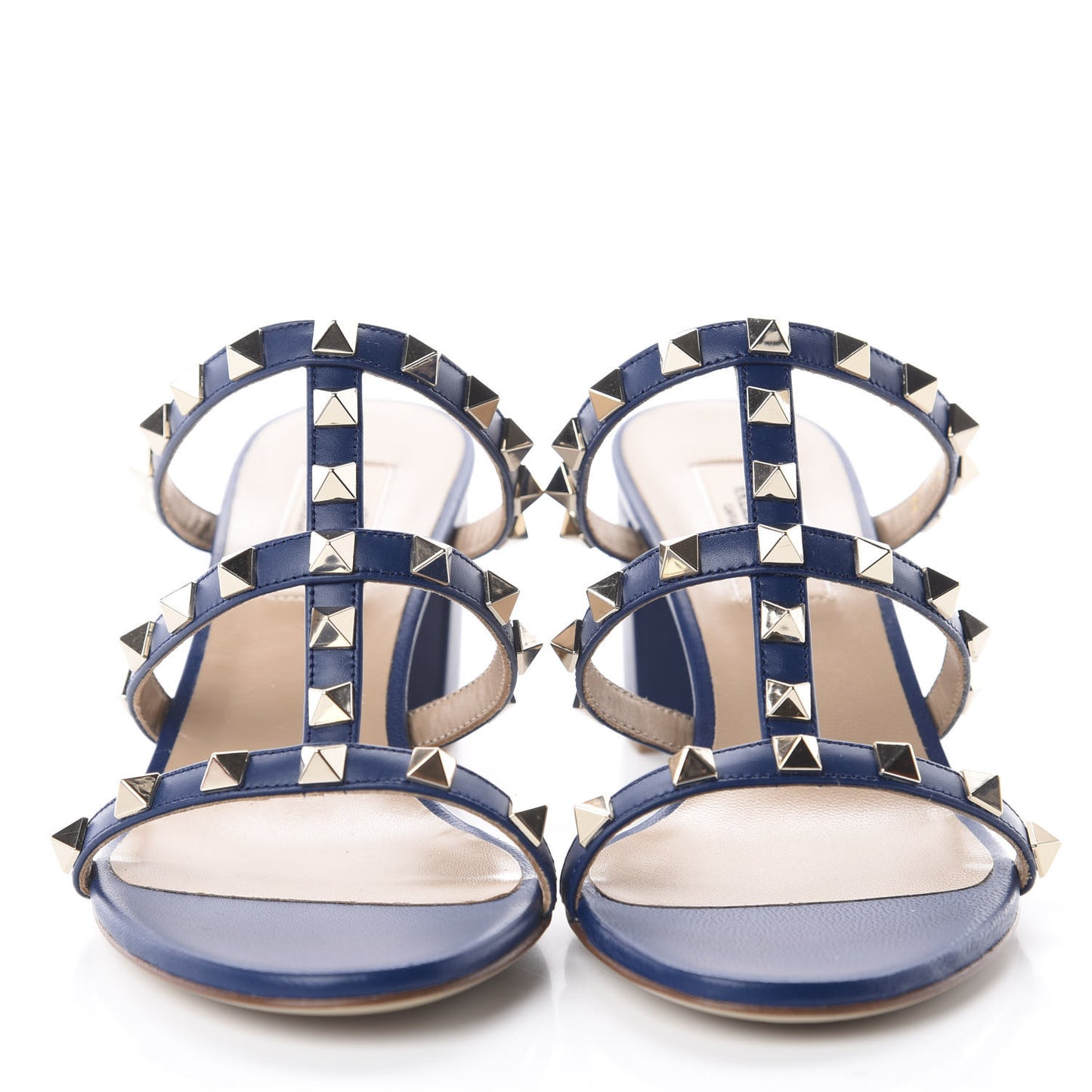 Calfskin Rockstud 60mm Caged Slide Sandals 36 Light Ocean