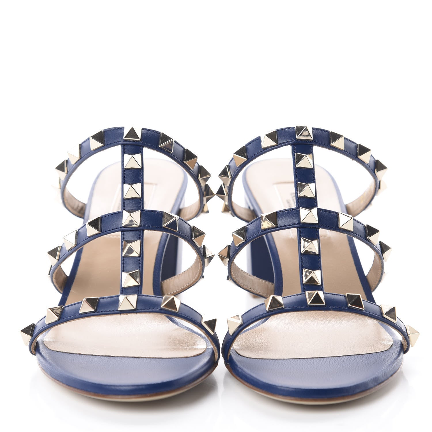 Valentino Garavani Calfskin Rockstud 60mm Caged Slide Sandals 36 Light Ocean 2 of 12