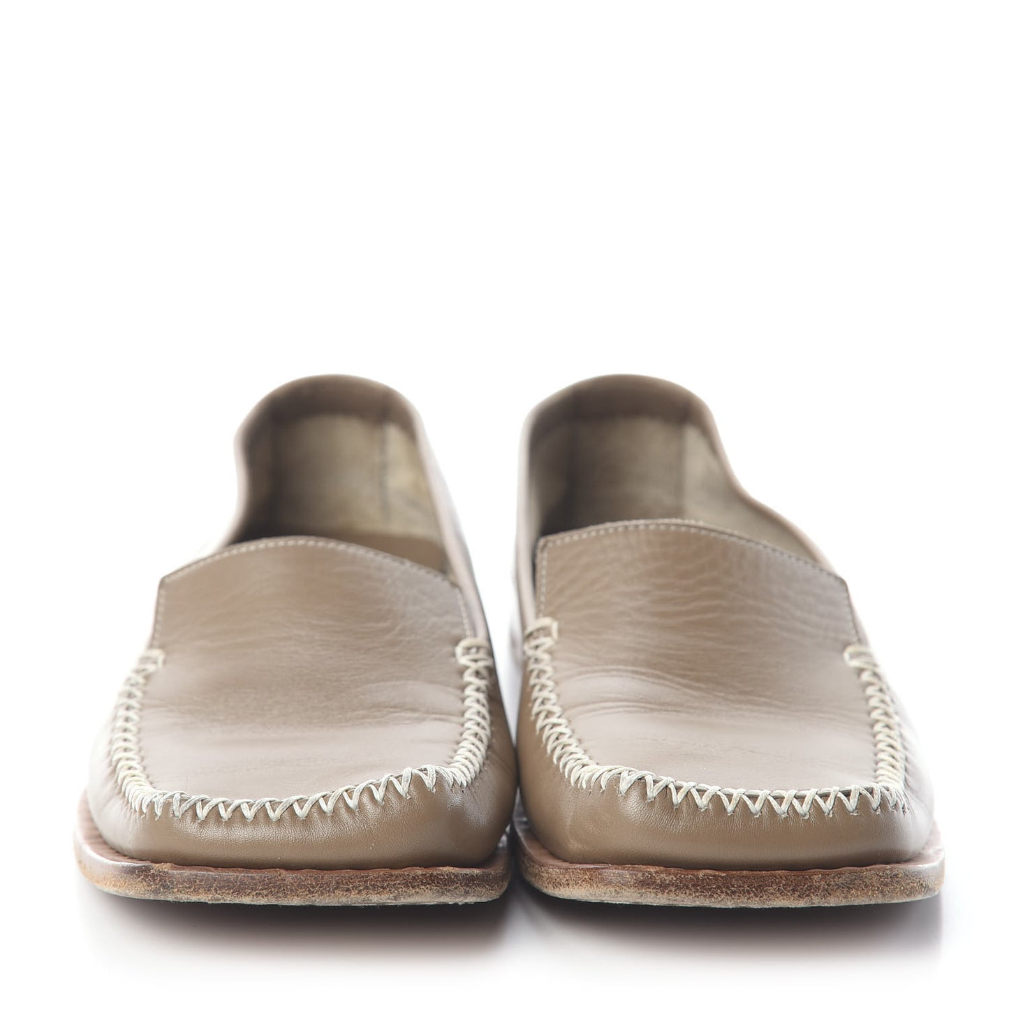Calfskin Square Toe Loafers 36.5 Taupe