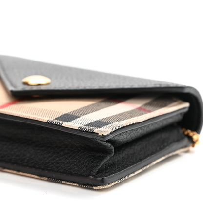 Burberry Grainy Calfskin Vintage Check Jade Card Case On Chain Black 9 of 10