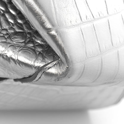 Bottega Veneta Metallic Calfskin Crocodile Embossed Ring Top Handle Tote Bag Silver 8 of 10