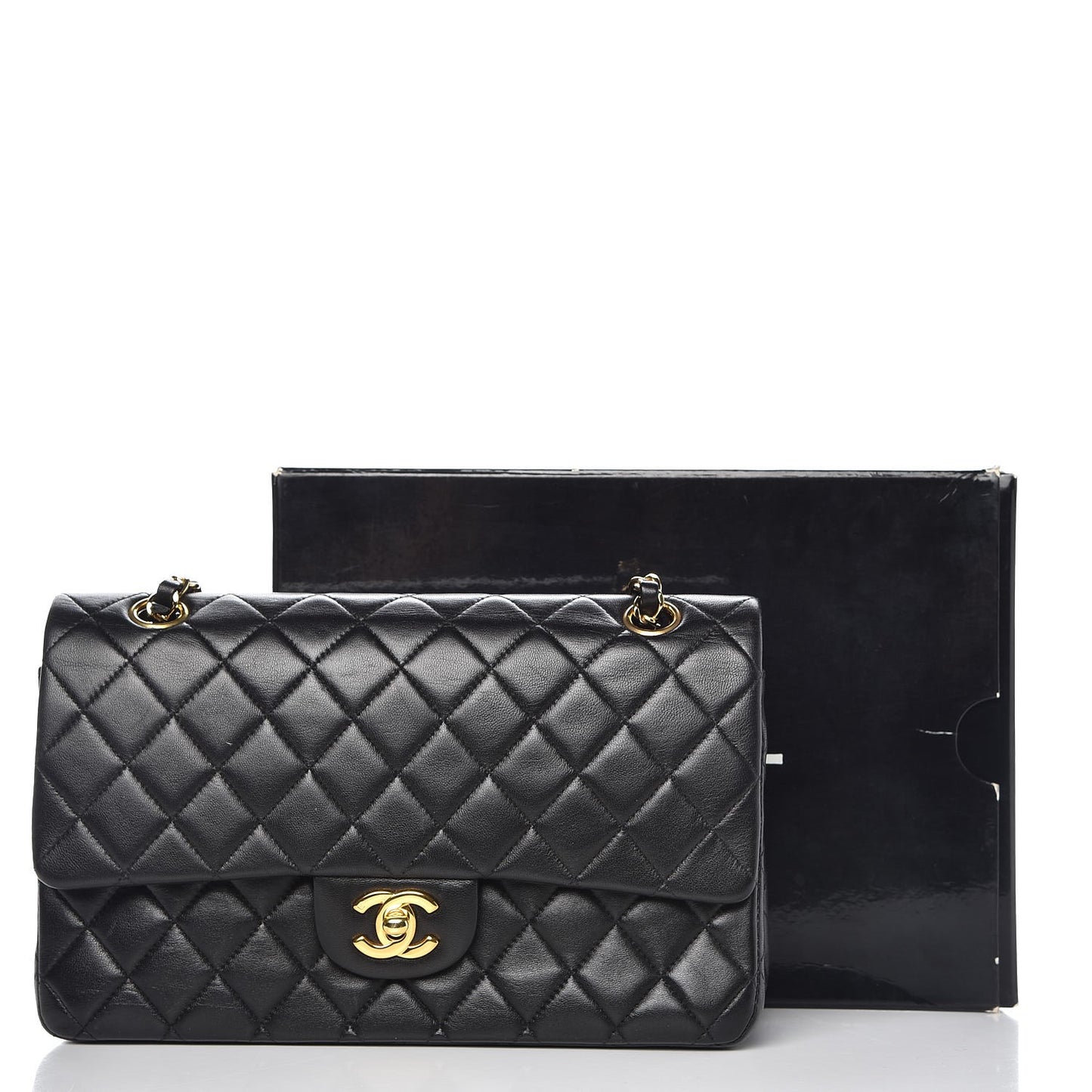 Lambskin Quilted Medium Double Flap Black
