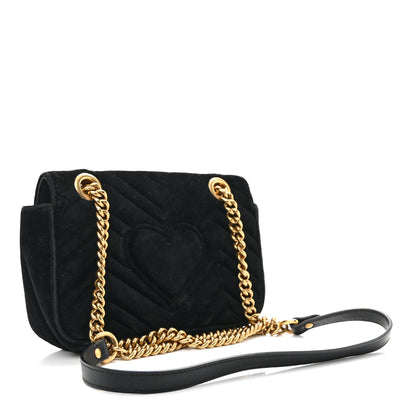 Gucci Velvet Matelasse Mini GG Marmont Shoulder Bag Black 3 of 14