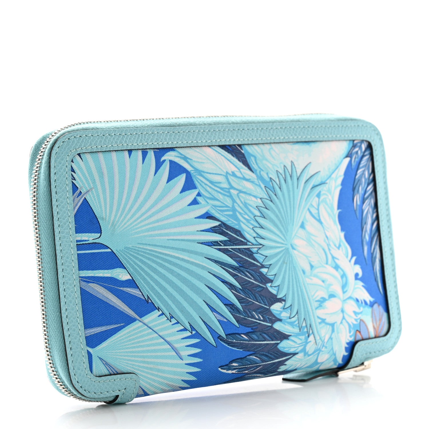 Hermes Epsom Printed Silk Flamingo Party Soie-Cool Wallet Mykonos Bleu Atoll 3 of 10