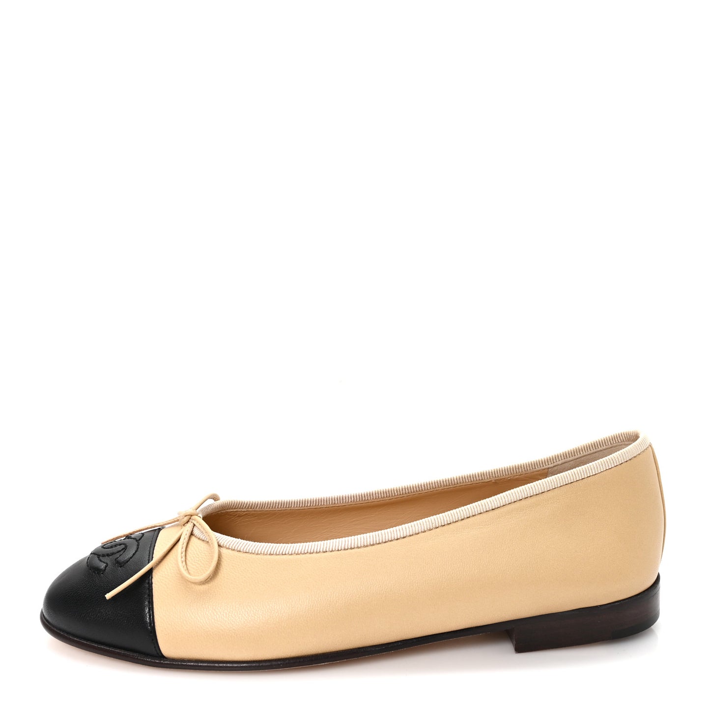 Lambskin Cap Toe CC Ballerina Flats 35.5 Beige Black