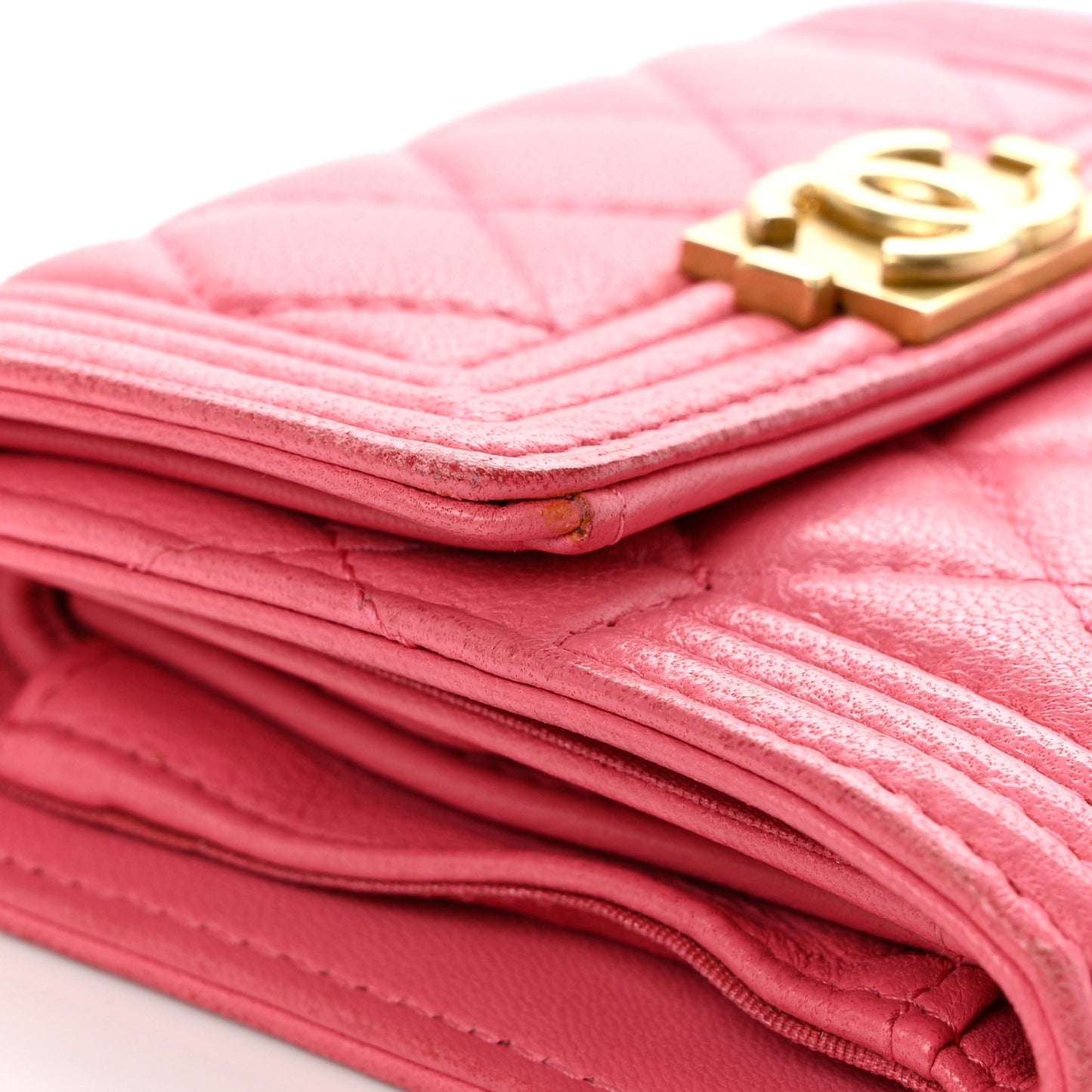 Lambskin Quilted Compact Boy Wallet Pink