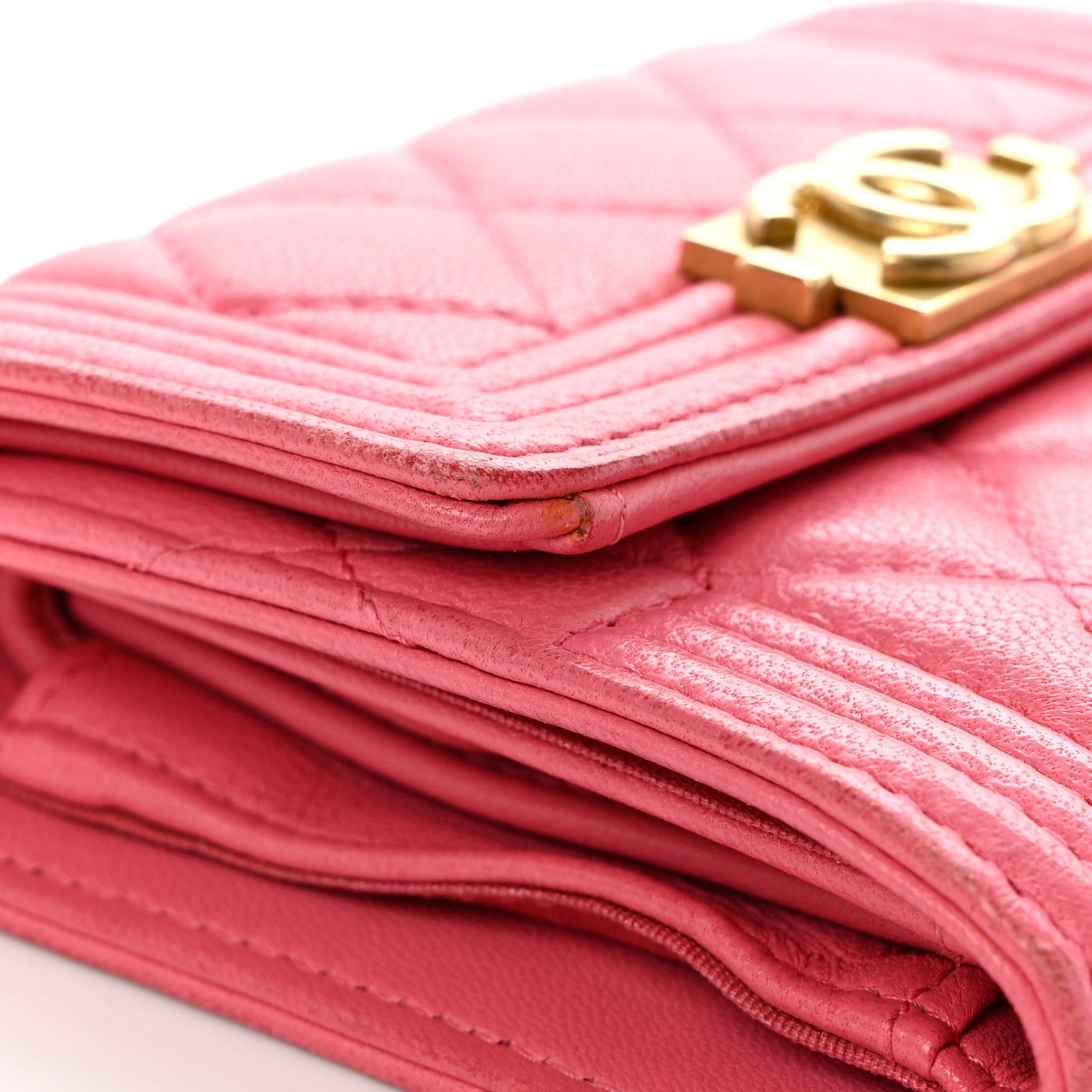 Chanel Lambskin Quilted Compact Boy Wallet Pink 9 of 10