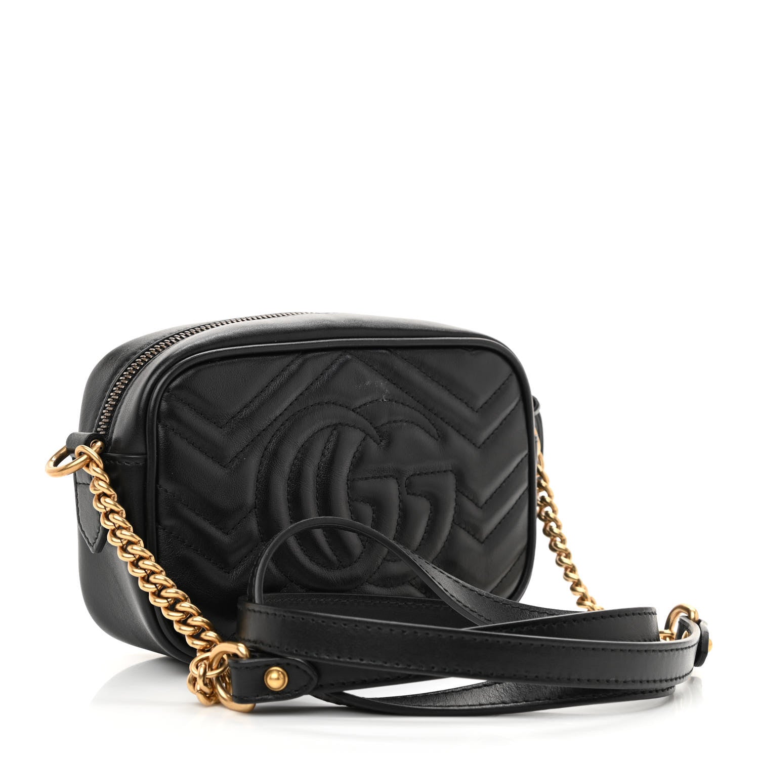 Gucci Calfskin Matelasse Mini GG Marmont Chain Shoulder Bag Black 3 of 8