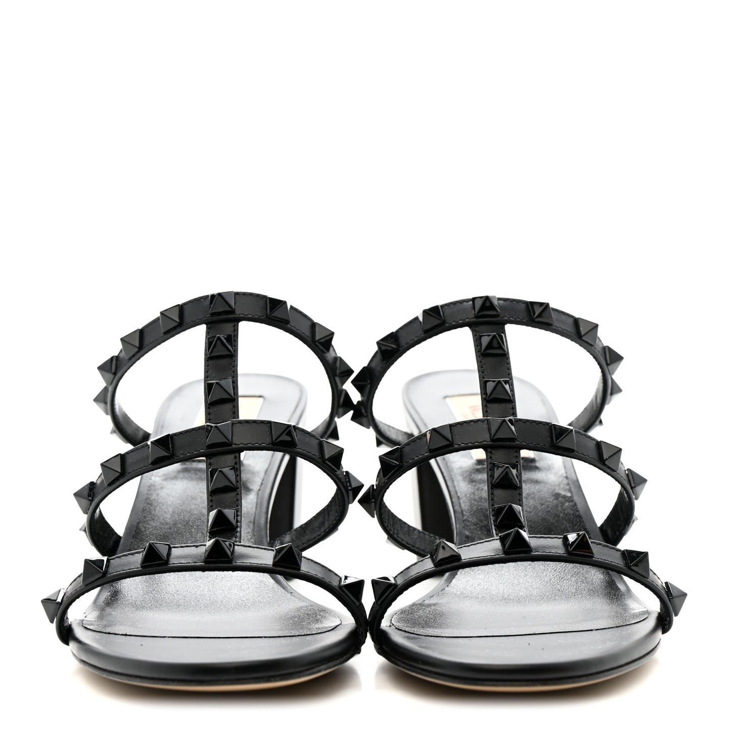 Calfskin Monochrome Rockstud 60mm Caged Slide Sandals 37 Black