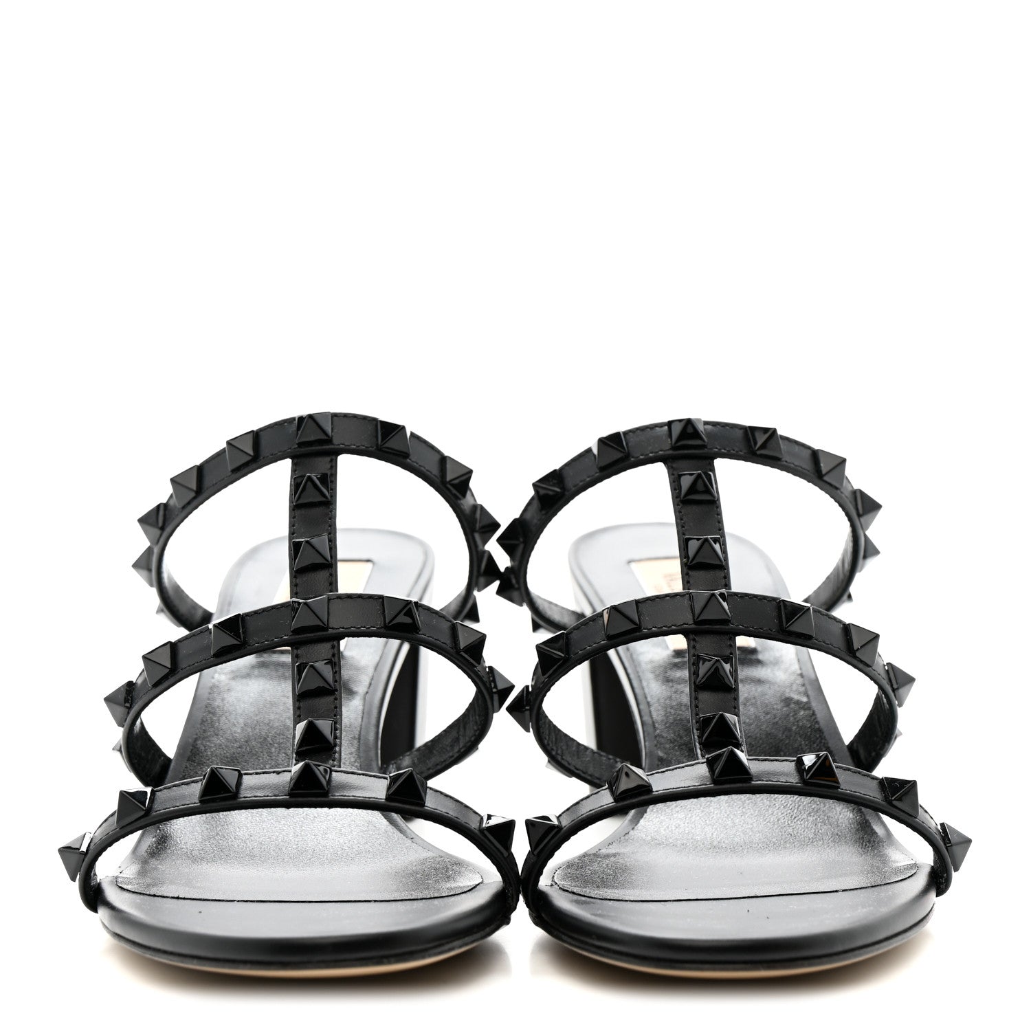Valentino Garavani Calfskin Monochrome Rockstud 60mm Caged Slide Sandals 37 Black 3 of 9