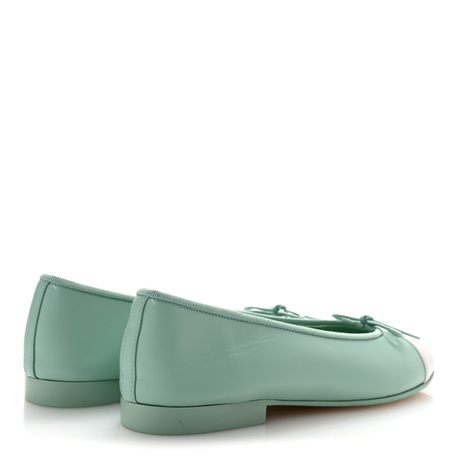 Chanel Lambskin CC Cap Toe Ballerina Flats 38 Light Green White 5 of 10