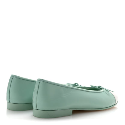 Chanel Lambskin CC Cap Toe Ballerina Flats 38 Light Green White 5 of 10