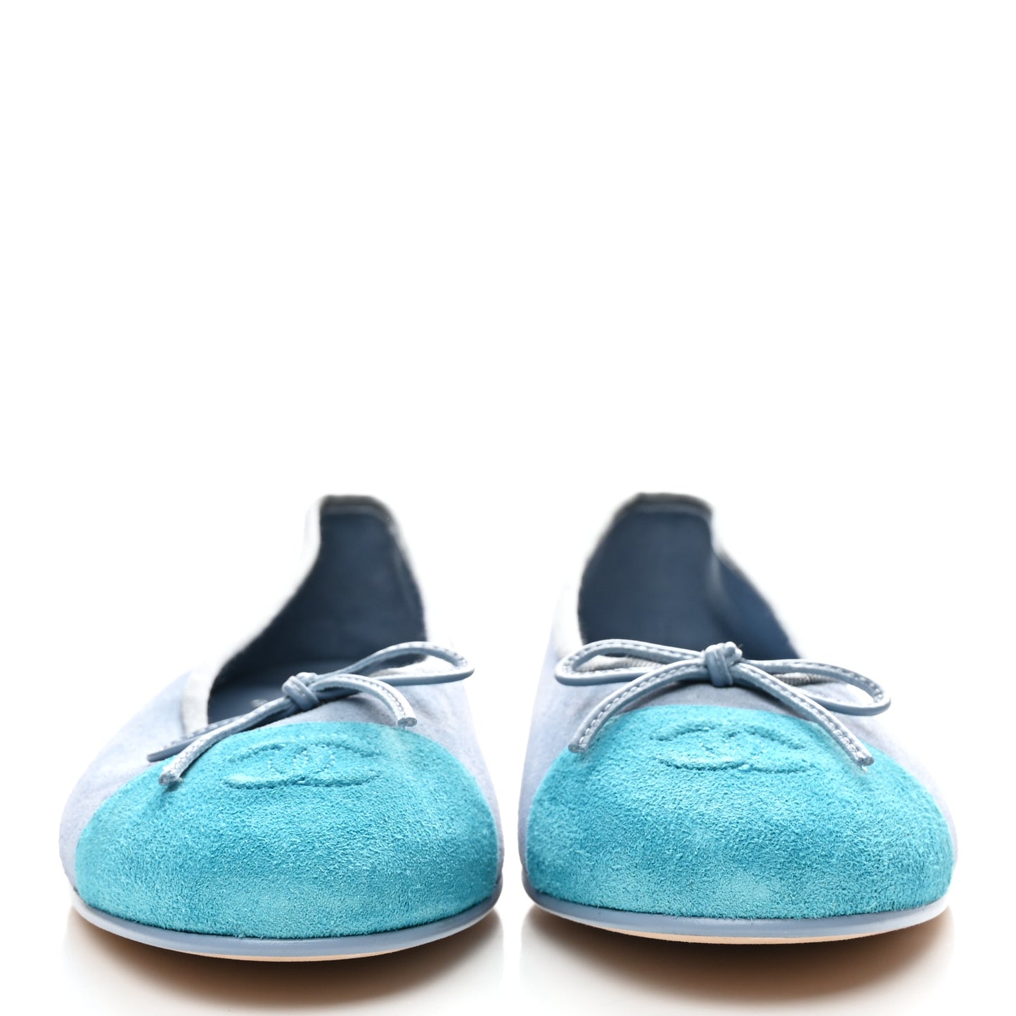 Suede Calfskin Cap Toe CC Ballerina Flats 40.5 Light Blue Turquoise