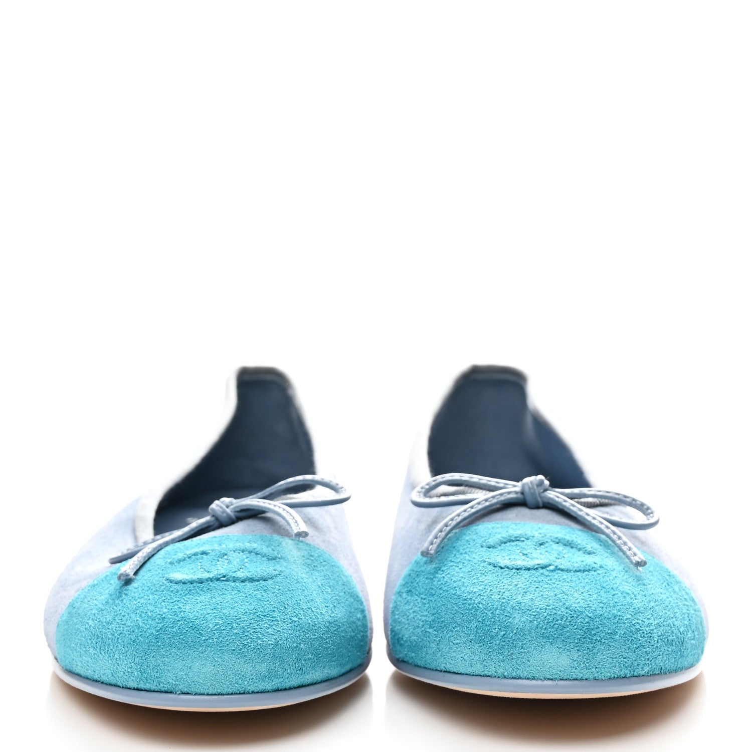 Chanel Suede Calfskin Cap Toe CC Ballerina Flats 40.5 Light Blue Turquoise 3 of 9