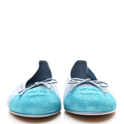 Chanel Suede Calfskin Cap Toe CC Ballerina Flats 40.5 Light Blue Turquoise 3 of 9