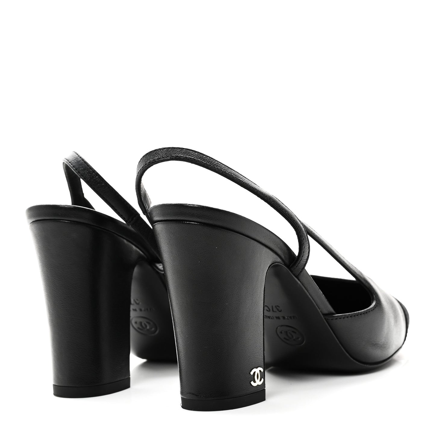 Lambskin Grosgrain Cap Toe CC Slingback Pumps 37 Black