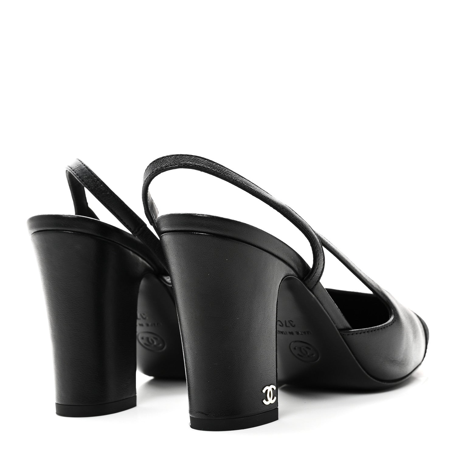 Chanel Lambskin Grosgrain Cap Toe CC Slingback Pumps 37 Black 5 of 10