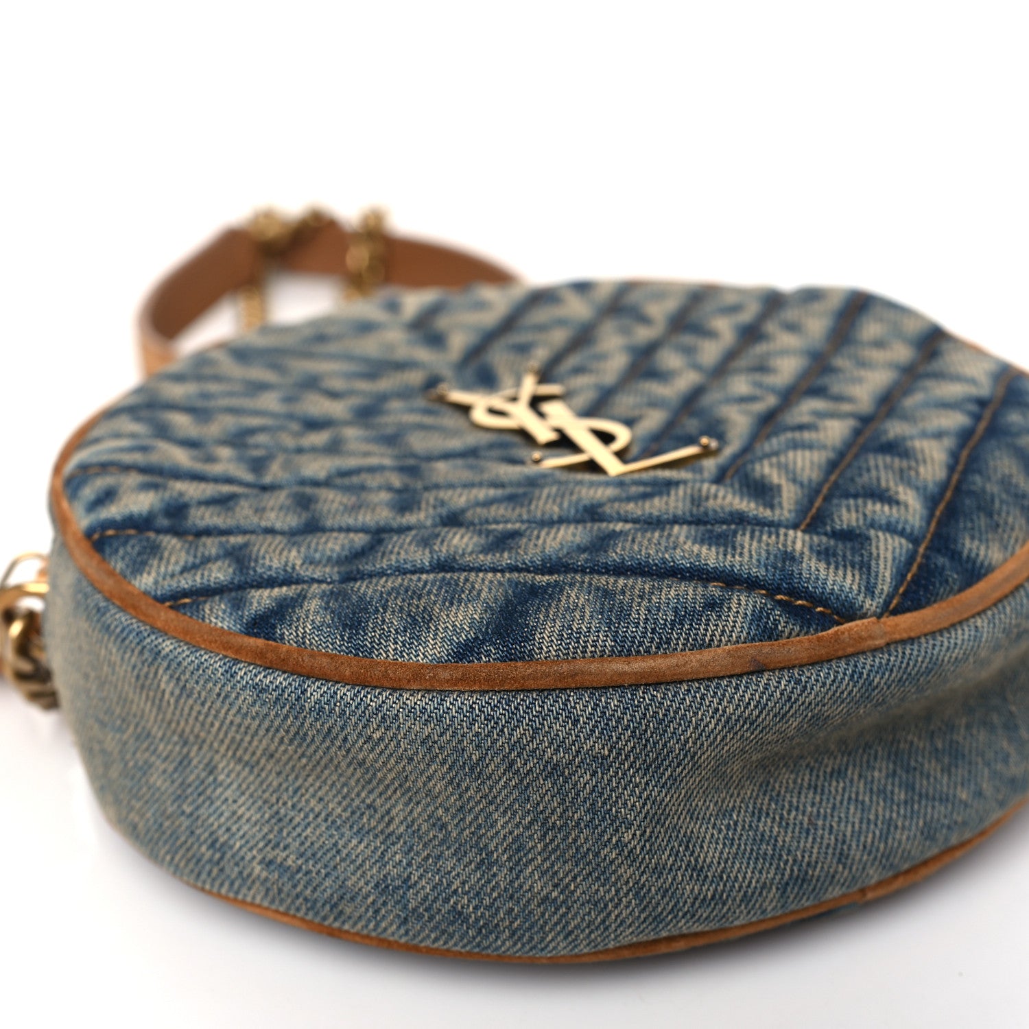 Saint Laurent Denim Quilted Monogram Round Crossbody Bag