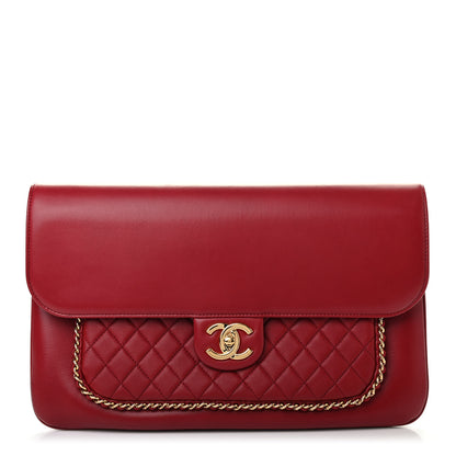 Chanel Lambskin Quilted CC Unchained Clutch Red 1 of 9
