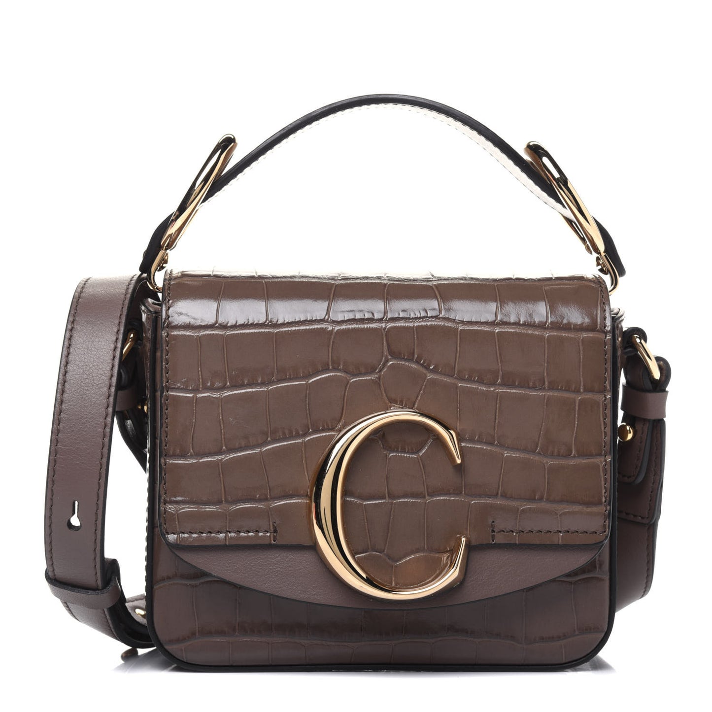 Calfskin Crocodile Embossed Mini C Double Carry Taupe