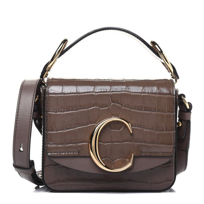 Chloe Calfskin Crocodile Embossed Mini C Double Carry Taupe 1 of 15