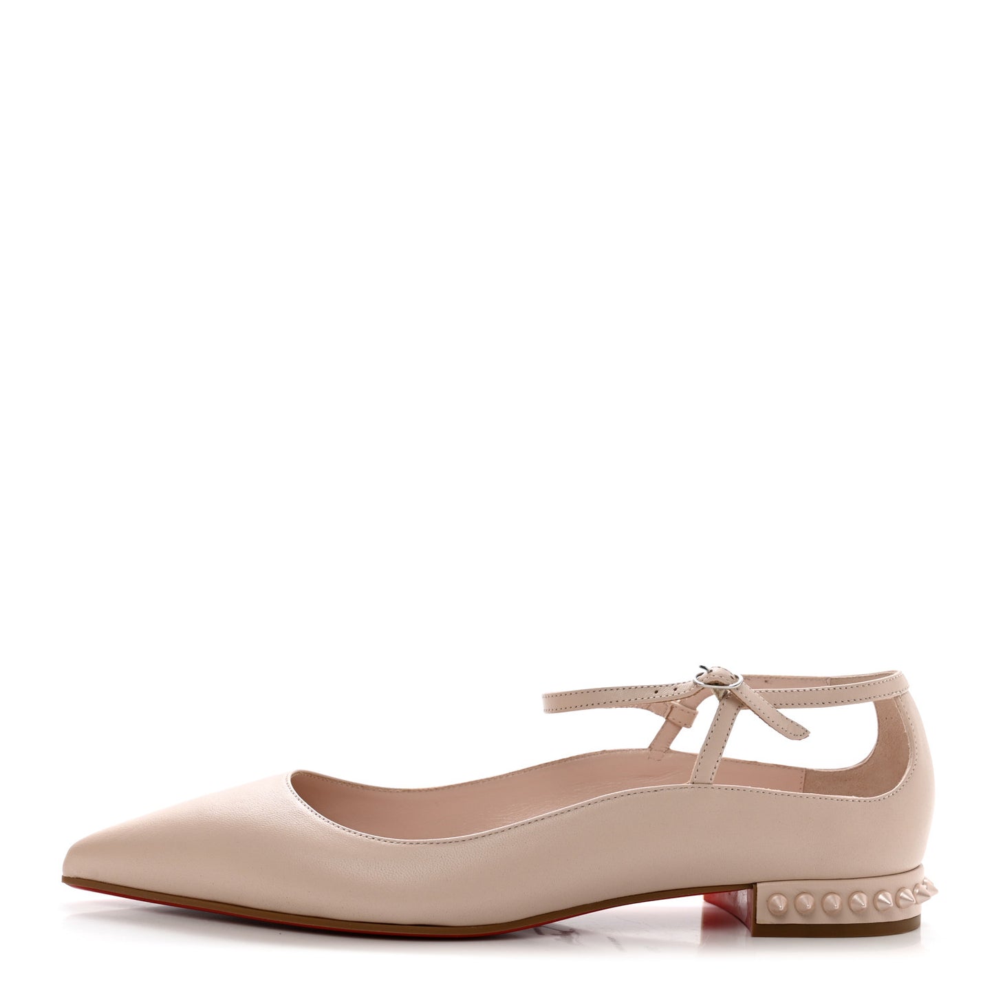 Calfskin Conclusive Spike Ankle Strap Ballerina Flats 39 Leche