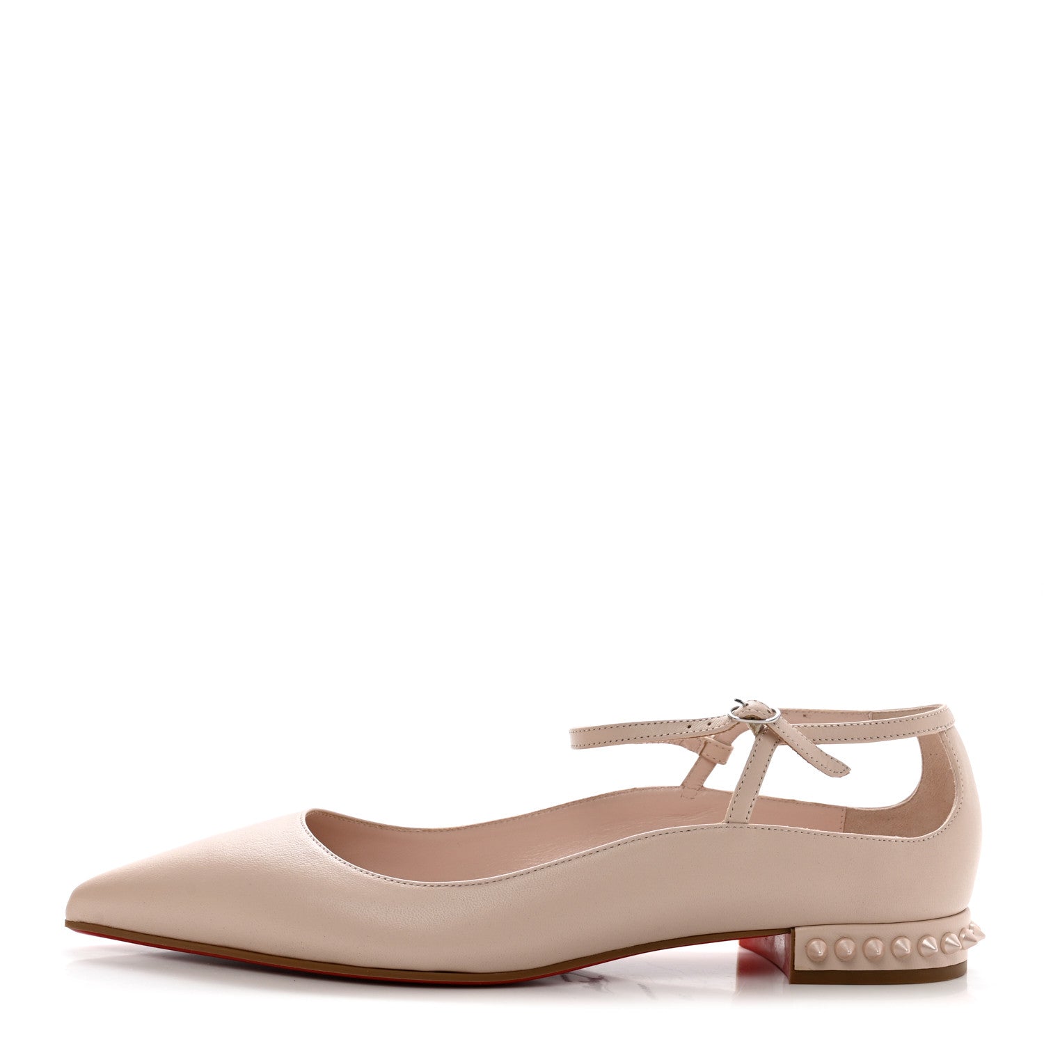 Christian Louboutin Calfskin Conclusive Spike Ankle Strap Ballerina Flats 39 Leche 1 of 8