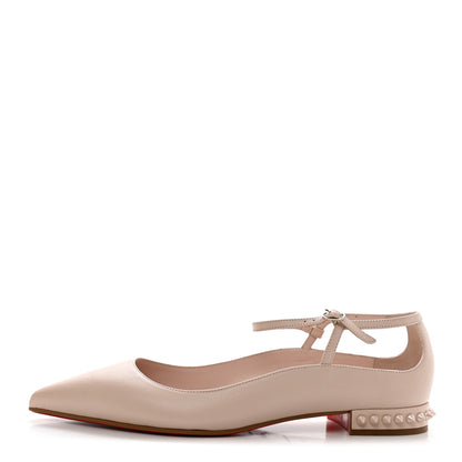 Christian Louboutin Calfskin Conclusive Spike Ankle Strap Ballerina Flats 39 Leche 1 of 8