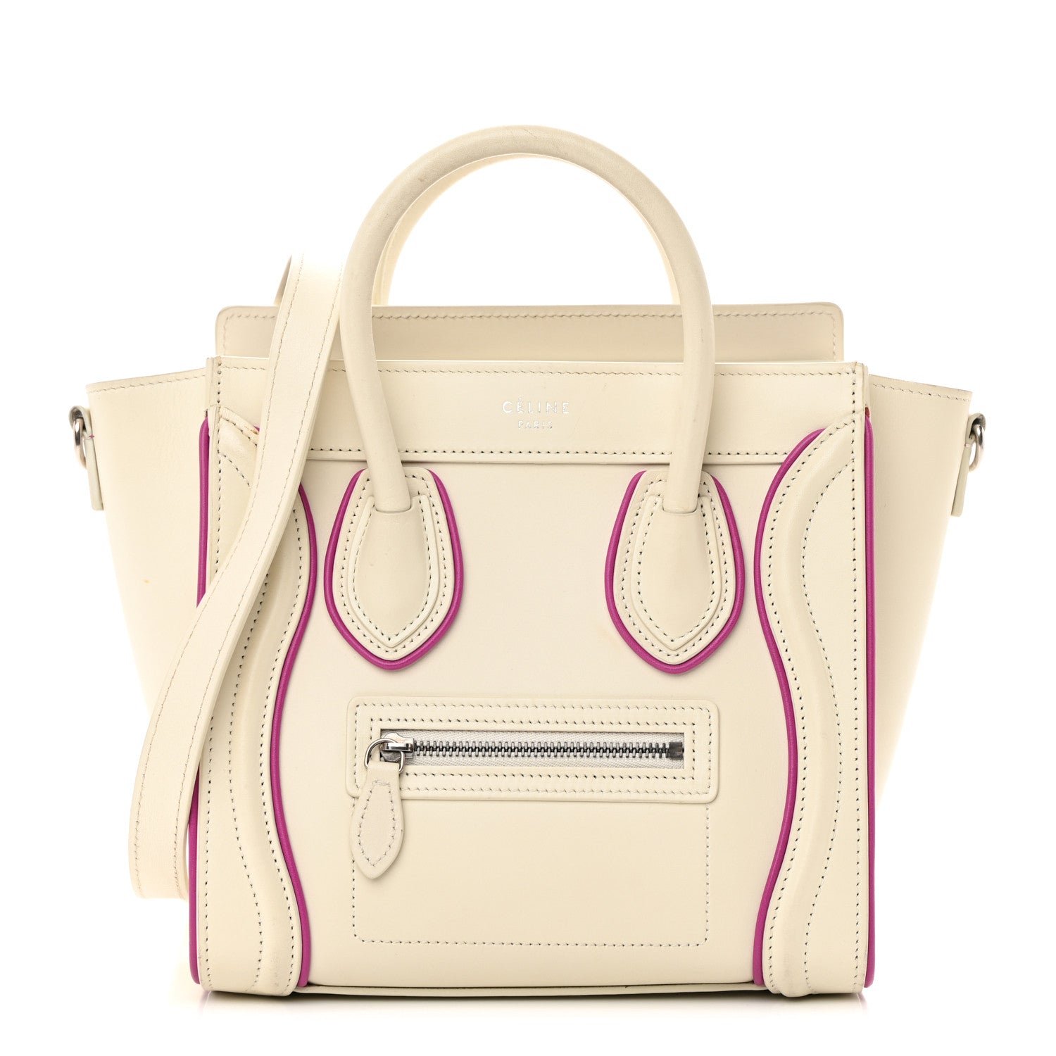 Celine Smooth Calfskin Nano Luggage White Magenta 1 of 24