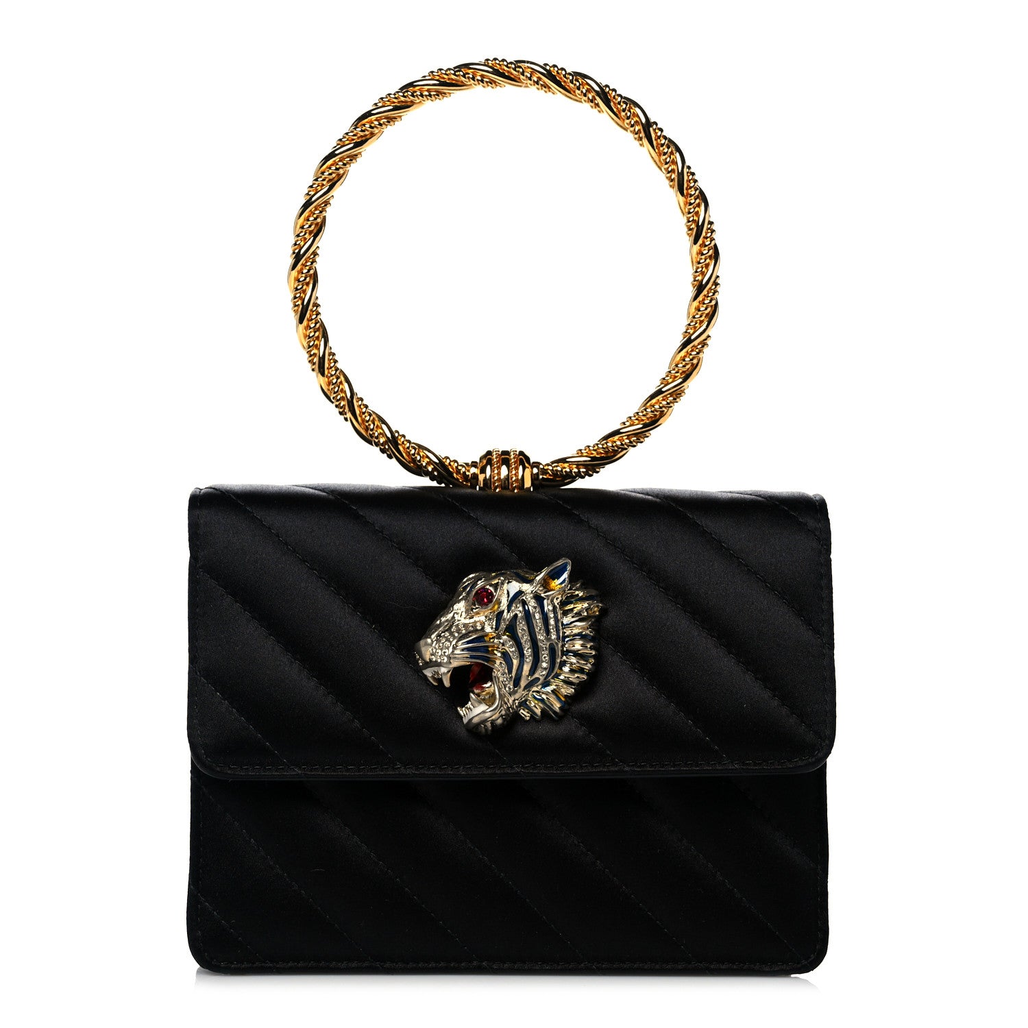 Gucci Satin Quilted Rajah Broadway Ring Top Handle Bag Black 1 of 12