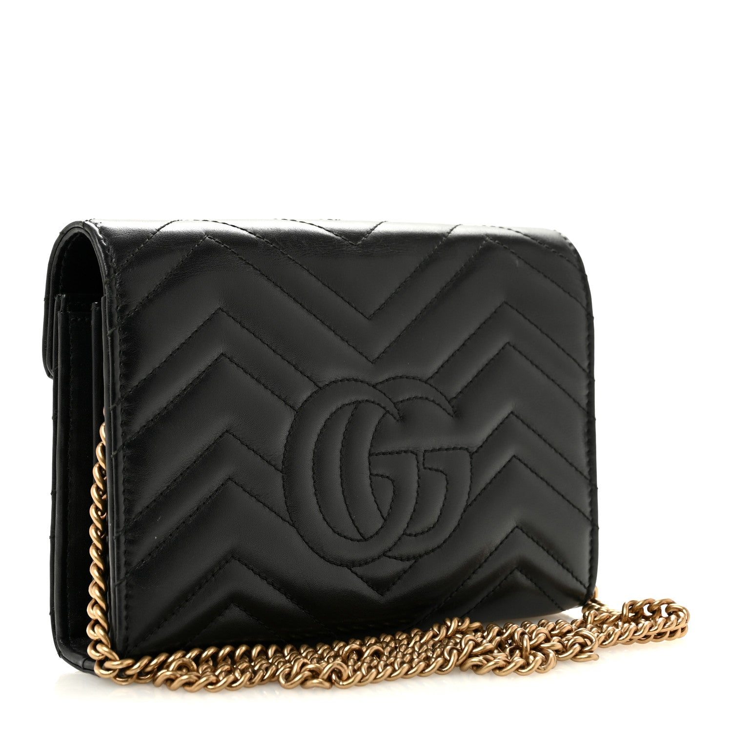 Gucci Calfskin Matelasse GG Marmont Chain Wallet Black 3 of 13