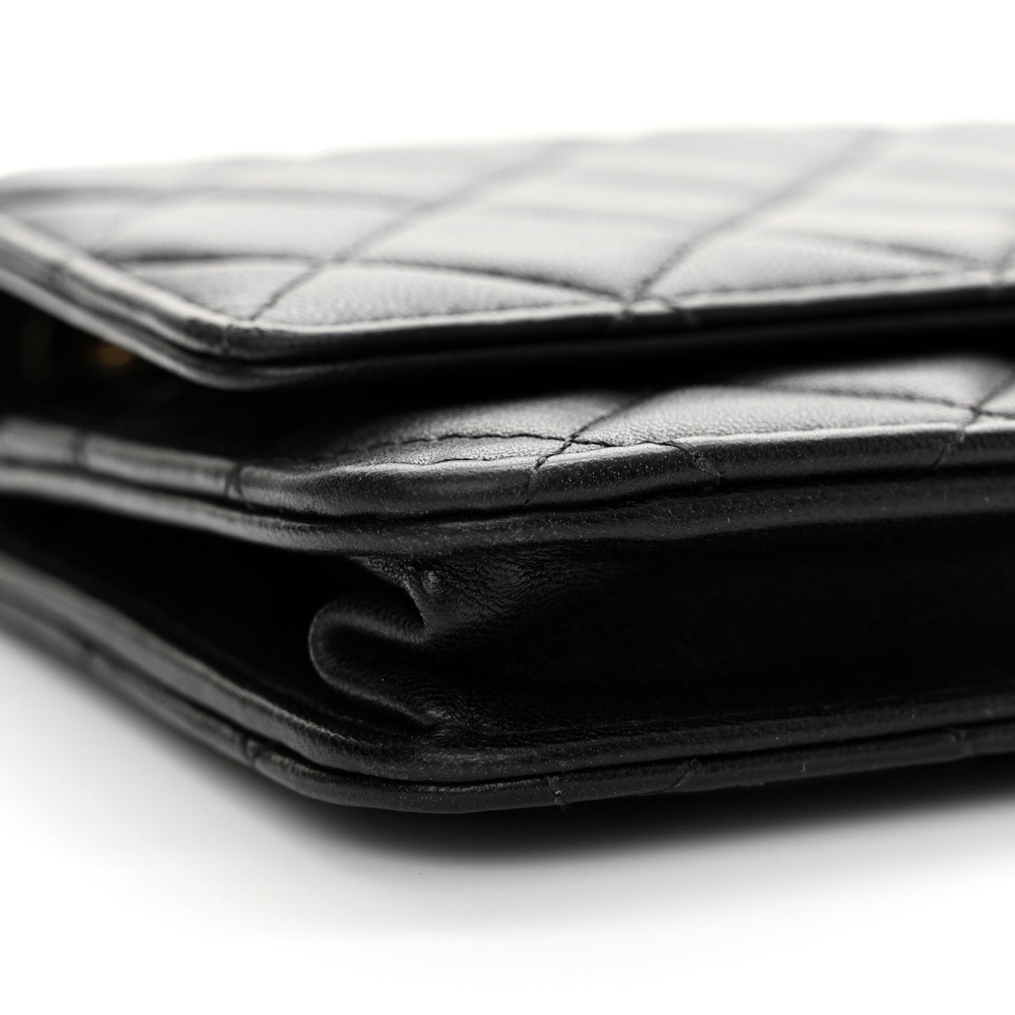 Lambskin Quilted Trendy CC Wallet On Chain WOC Black