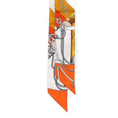 Hermes Silk Cliquetis Twilly Orange White Gold 2 of 4