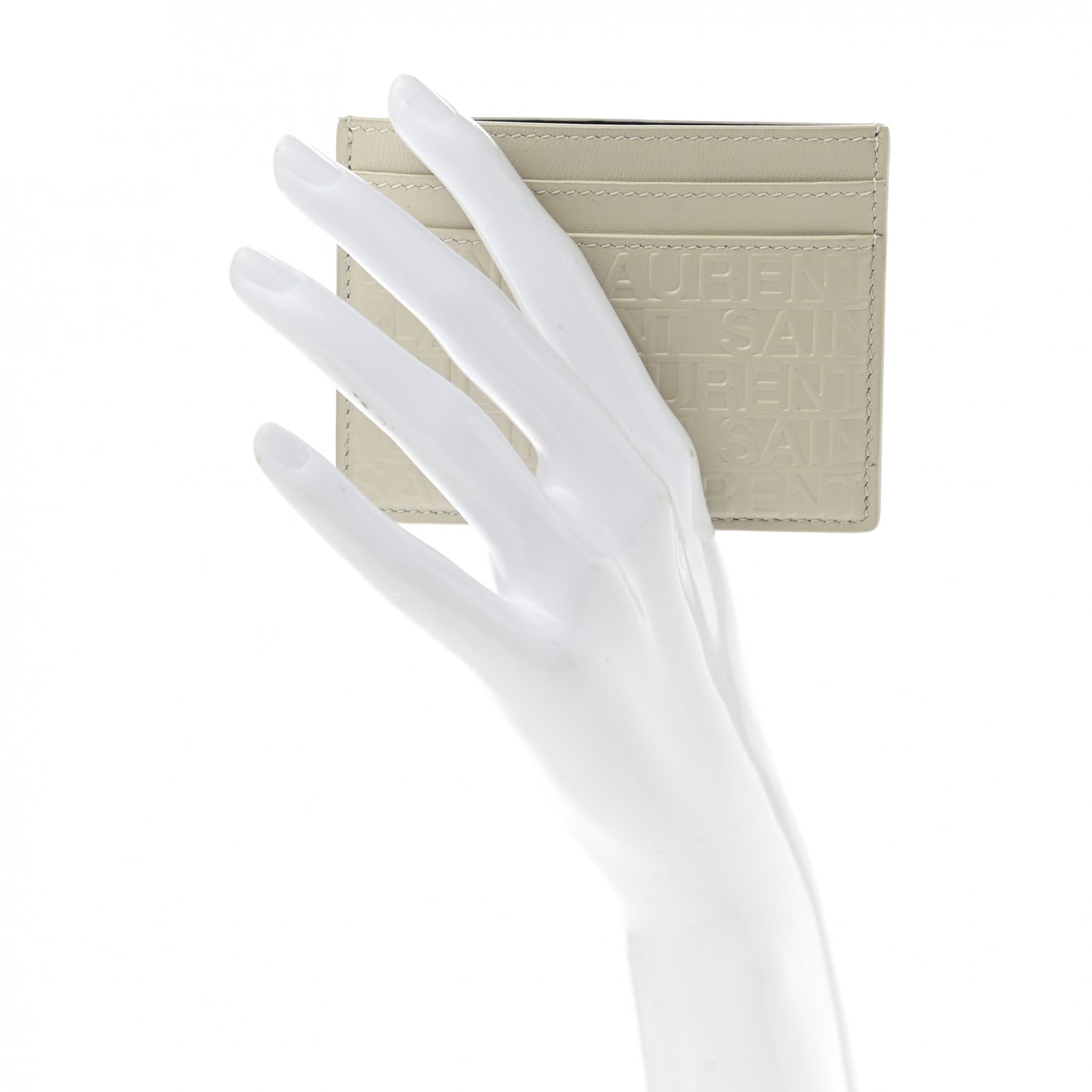 Calfskin Embossed Logo Card Case Ivory