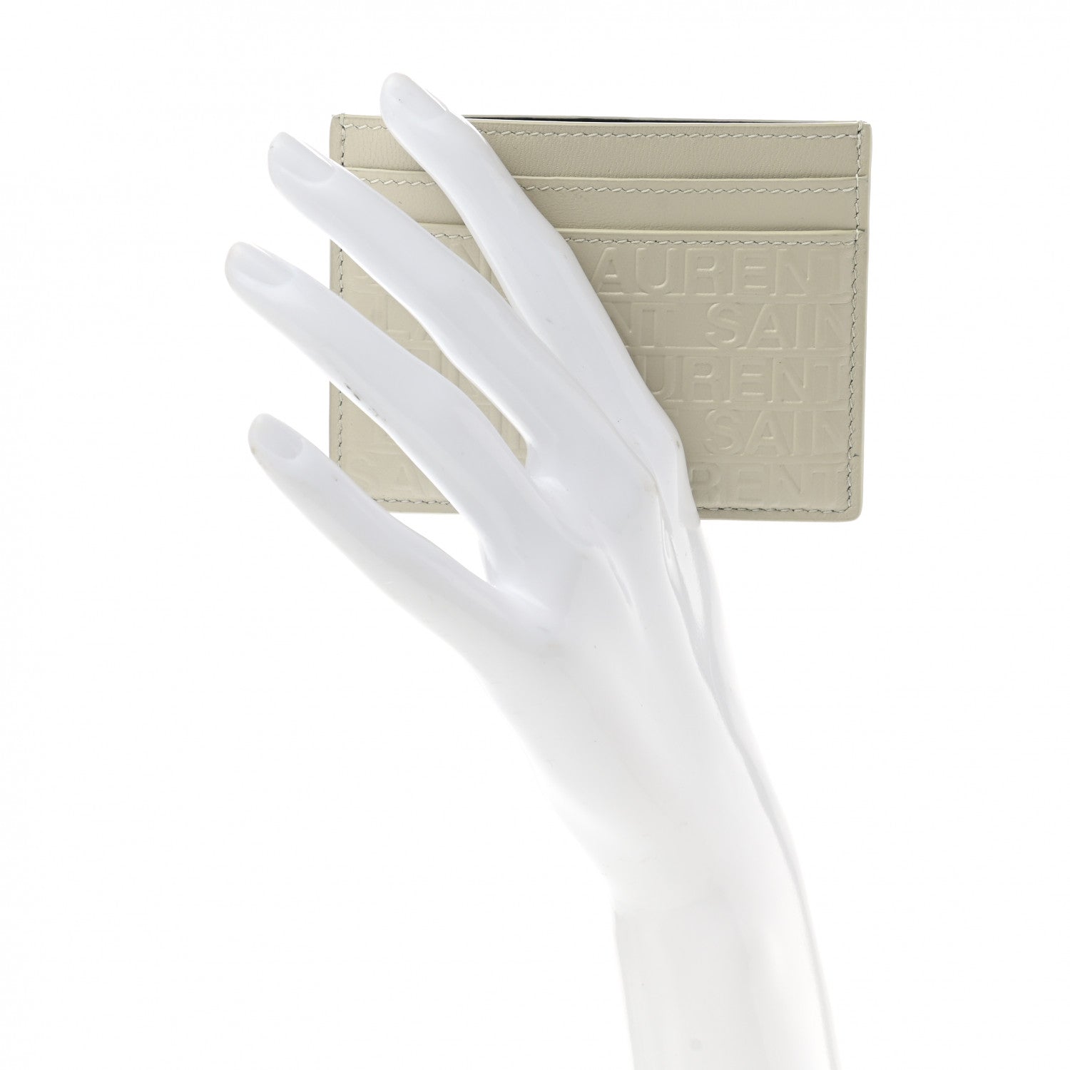 Saint Laurent Calfskin Embossed Logo Card Case Ivory 2 of 7