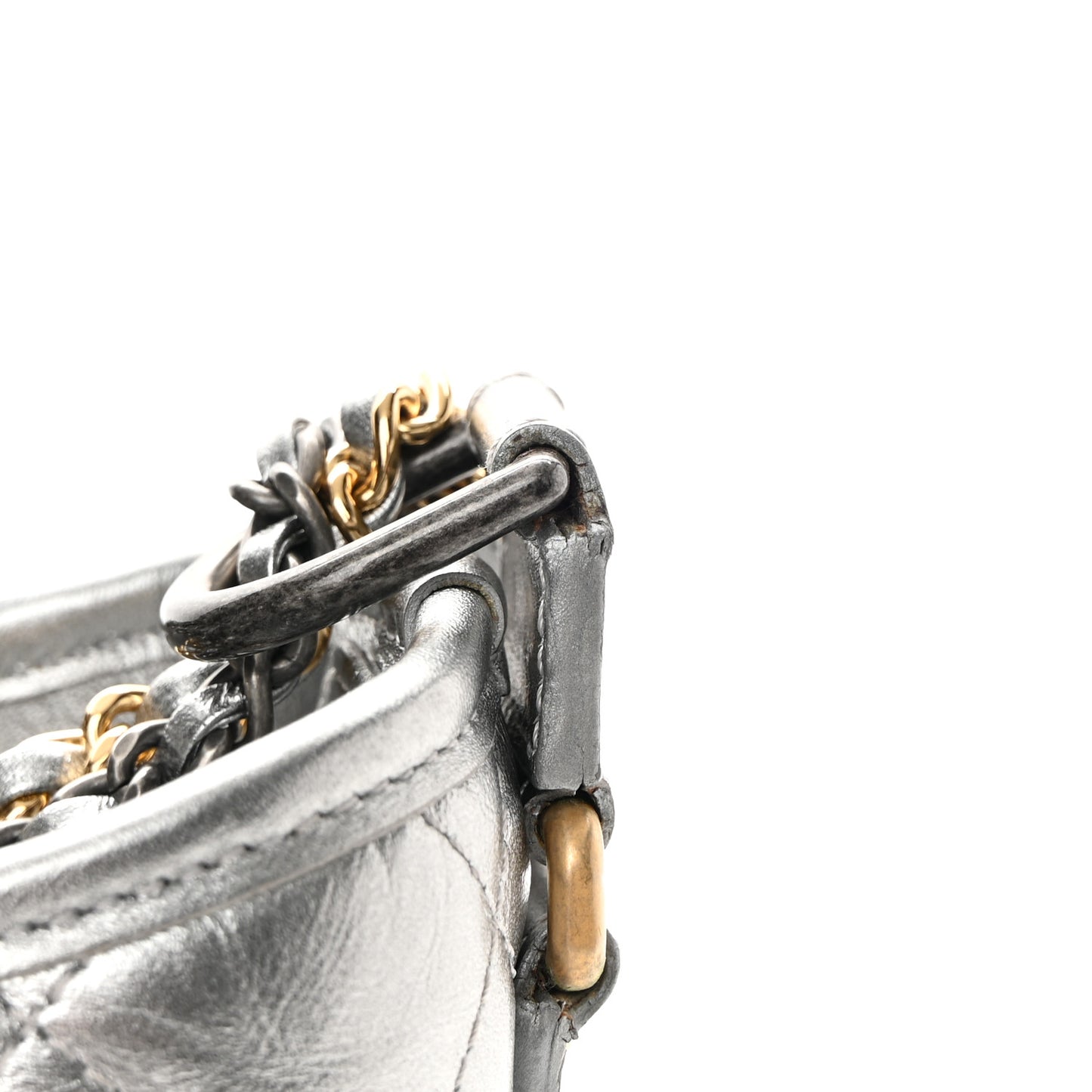 Metallic Aged Calfskin Quilted Medium Gabrielle Hobo Silver