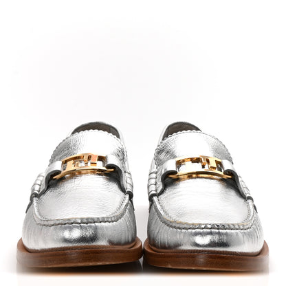Fendi Metallic Vitello Womens O'Lock Loafers 39 Argento 3 of 8