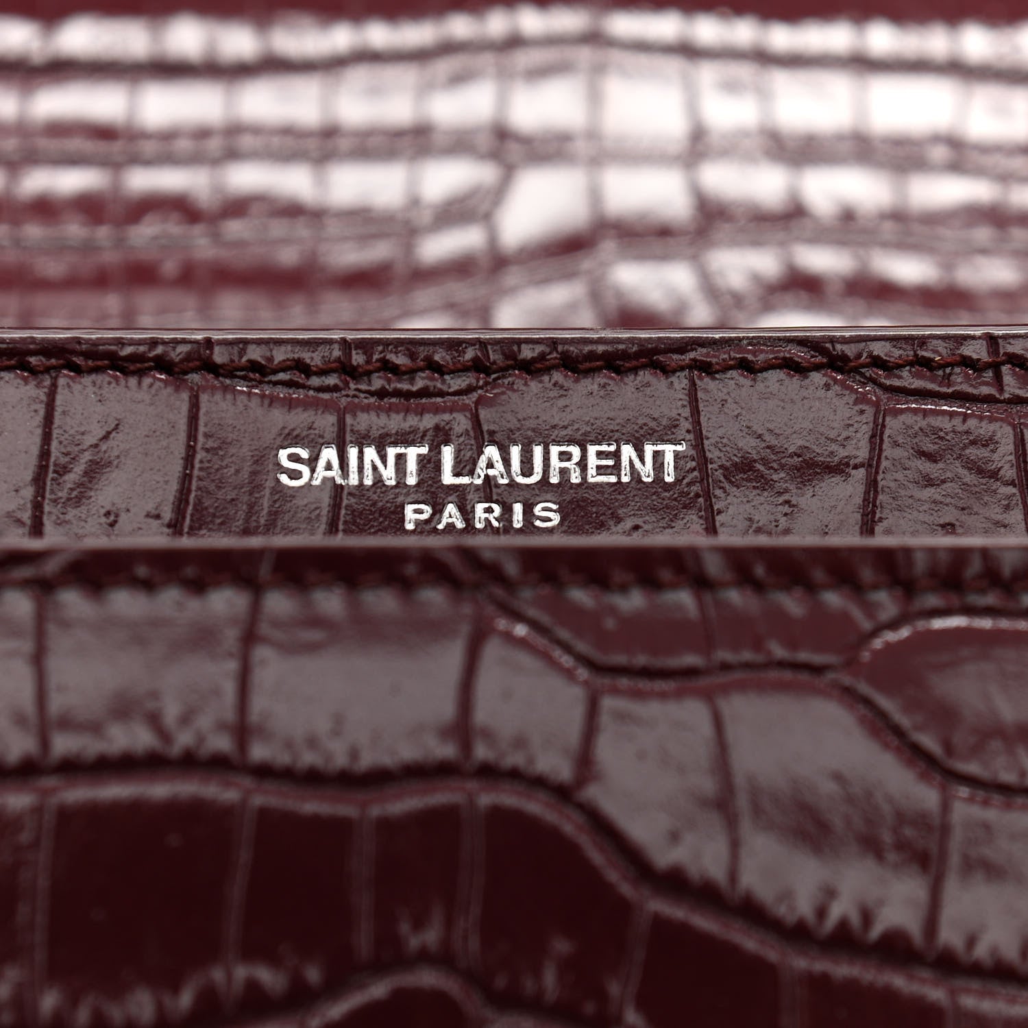 Saint Laurent Calfskin Crocodile Embossed Medium Monogram Sunset Rouge Legion 6 of 10