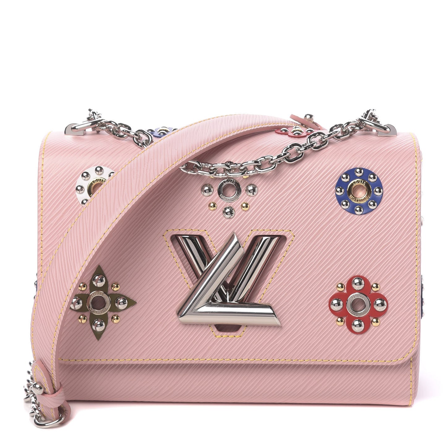 Epi Mechanical Flowers Twist Shoulder Bag MM Rose Ballerine