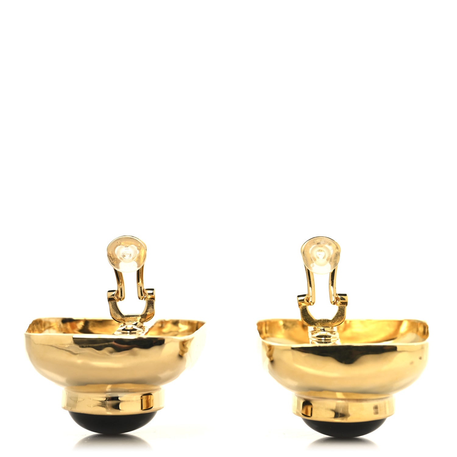 Saint Laurent Metal Cabochon Stud Clip On Earrings Gold Black 3 of 4