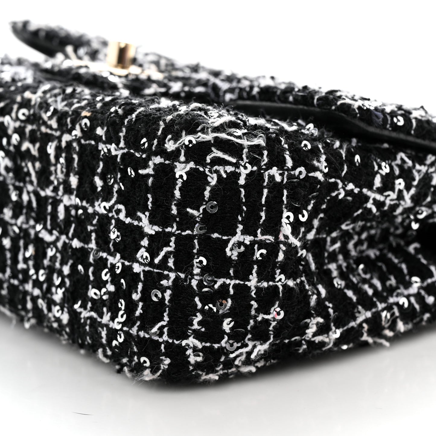 Tweed Quilted Mini Top Handle Rectangular Flap Black White